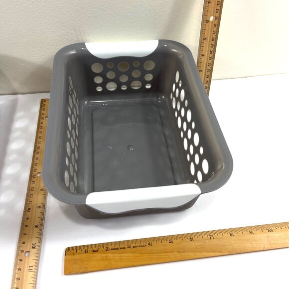 Set Of 2 Gray Plastic Storage Baskets With White Handles 79b - Picture 3 of 6